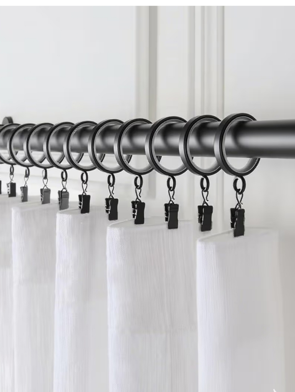 28 Pc Set Curtain Drapery 1-5/8" Black Rings & Clips